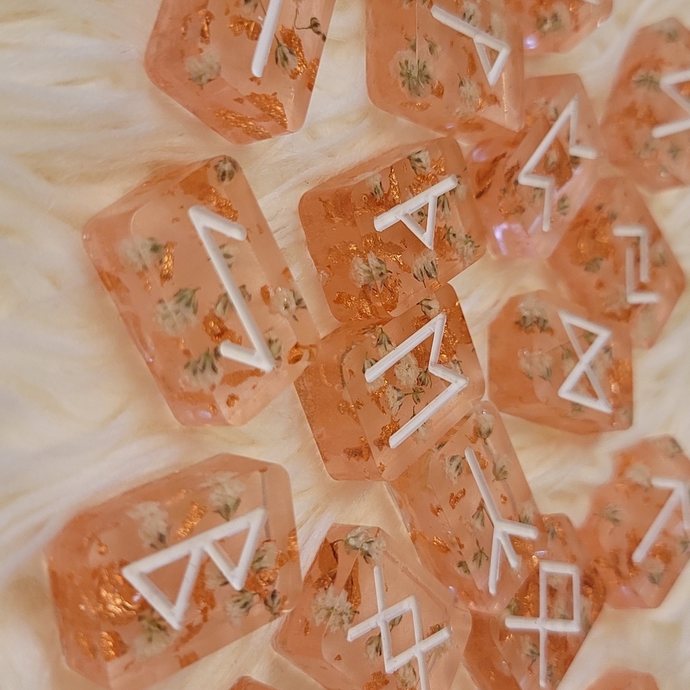 Runes divination pink rose gold floral inlay